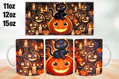 Halloween Cat Mug Wrap Sublimation 11oz, 12oz, 15oz Product Image 1