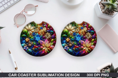 Flowers Car Coaster Sublimation| Christmas Coaster PNG Product Image 1