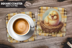 Cute Chick, Animal coaster, Buffalo Plaid Square Coaster PNG Product Image 1