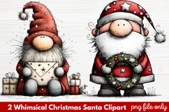 2 Whimsical Christmas Santa Clipart | Cute Santa PNG Product Image 1