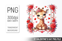 Valentine&#039;s Giraffe Cub Clipart PNG, Digital Download File Product Image 1