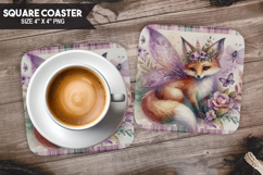 Cute Fox, Fantasy &amp; Whimsy, Buffalo Plaid Square Coaster PNG Product Image 1