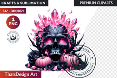 Pink and Black Gothic Halloween Skulls Clipart, pastel goth Product Image 1