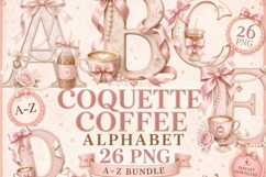 Coquette Coffee Alphabet PNG Bundle, A-Z Pink Bow Letters Product Image 1