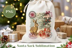 Vintage Hare Santa Sack Sublimation, Christmas Gift Bag Product Image 1