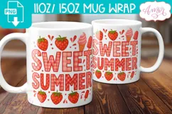Sweet Summer mug wrap PNG sublimation, Strawberry mug png Product Image 1