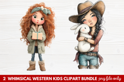 2 Whimsical Western Kids Clipart | Cute Cowboy &amp; Cowgirl PNG Product Image 1