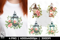 Vintage Lantern with Roses Clipart Sublimation PNG Product Image 1