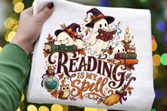 Cozy Witchy Reading Spells Halloween Sublimation Design, Cut Product Image 3