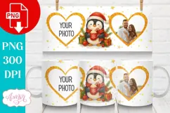 Christmas photo mug wrap PNG, Cute penguin mug template PNG Product Image 2