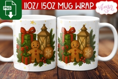 Cute Christmas mug wrap PNG, Gingerbread man mug template Product Image 1