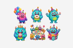 Monsters Birthday Clipart | 12 PNG Cute Monster Party Product Image 9