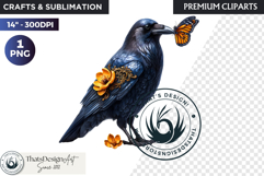 Floral Ravens Fantasy clipart, Gothic Botanical Bird Graphic Product Image 1