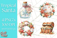 Tropical Santa Clipart Beach Christmas Clip Art Holiday PNG Product Image 1