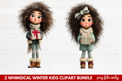 2 Whimsical Winter Kids Clipart | Cute Winter Kids PNG Product Image 1