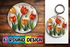 3D Floral Pattern Keychain Circle Design Springtime Product Image 1