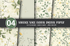 Vintage Sage Floral Digital Paper Product Image 1