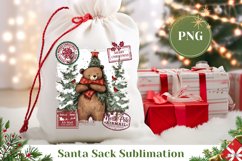 Watercolor Christmas Bear Santa Sack, Christmas Gift Bag Product Image 1
