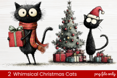 2 Whimsical Christmas Cats Clipart | Cute Holiday Cat PNG Product Image 1