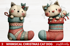 2 Whimsical Christmas Cat &amp; Dog Clipart | Cute Holiday Pet Product Image 1