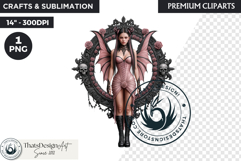 Pastel Goth Fairy Clipart, Black Pink PNG fantasy clipart Product Image 1