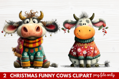 Funny Christmas Cows Clipart | Cute Holiday Farm Animal Product Image 1