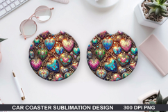 Love Heart Car Coaster Sublimation| Valentine Coaster PNG Product Image 1