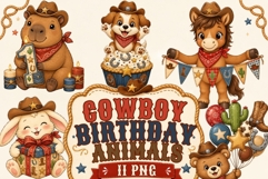 Cowboy Birthday Animals Clipart PNG | Western Party Animal Product Image 1