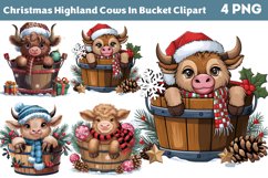 Christmas Highland Cows In Bucket Clipart PNG Product Image 1