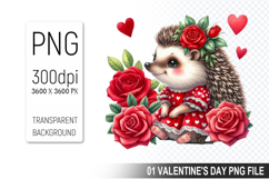 Cute Hedgehog Sublimation, Valentine&#039;s Digital Clipart PNG Product Image 1
