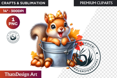 Autumn Cute animal in a bucket clipart Pumpkin thanksgiving Product Image 1