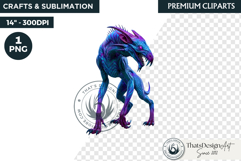 Halloween Acid Monster Clipart PNG Neon Fantasy Character Product Image 1