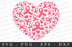 PInk Ribbon Heart PNG | Breast Cancer Awareness Png Product Image 1