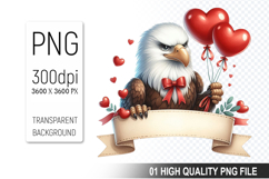Cute Eagle Clipart PNG, Valentine&#039;s Day Animal PNG File Product Image 1