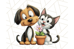 Dog and Cat Friends PNG, Cute Pet Clipart, Funny Animal Art Product Image 2