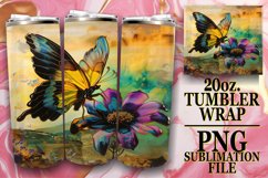 Vibrant Glittering Butterfly Tumbler Wrap 20oz Product Image 1