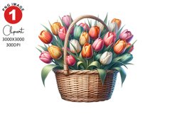 Tulip Florals in Basket Spring Clipart Sublimation PNG Product Image 1