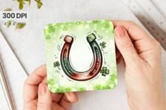 Lucky Horseshoe with Shamrocks Square Coaster PNG Sublimatio Product Image 1