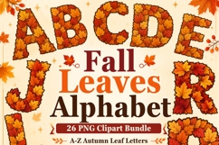 Fall Leaves Alphabet PNG Bundle, A-Z Autumn Leaf Letters Product Image 1