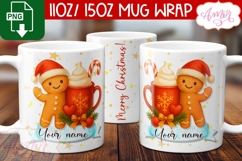 Cute Christmas mug wrap PNG, Gingerbread cookie mug template Product Image 1