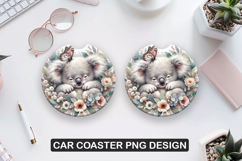 Floral Koala Car Coaster Sublimation |Animal Coaster PNG Product Image 1