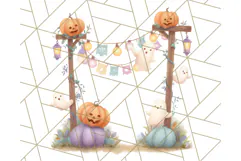 Pastel Halloween Town PNG Clipart, Spooky Shops & Homes Png Product Image 2