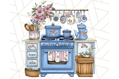 Blue Cottagecore Kitchen Clipart, Vintage Country Floral Png Product Image 2