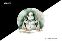 Green Snowman Clipart, Gold and Emerald Chistmas Clipart Product Image 1