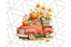 Vintage Truck Pumpkin and Fall Flowers PNG Clipart, Autumn Product Image 2