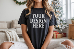Bella Canvas 3001 Black Christmas Shirt Mockup, Trandy Mocku Product Image 1