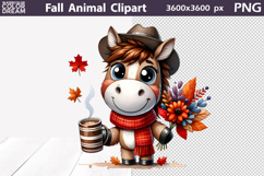 Fall Coffee Horse Clipart | Autumn Animals Leaves PNG Product Image 1