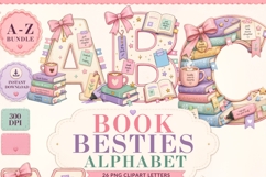 Book Besties Alphabet PNG Bundle, A-Z Bookish Letters, Cute Product Image 1