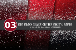 Red Black Silver Glitter Digital Paper Product Image 1