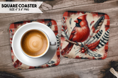 Cardinal, Birds &amp; Others, Buffalo Plaid Square Coaster PNG Product Image 1